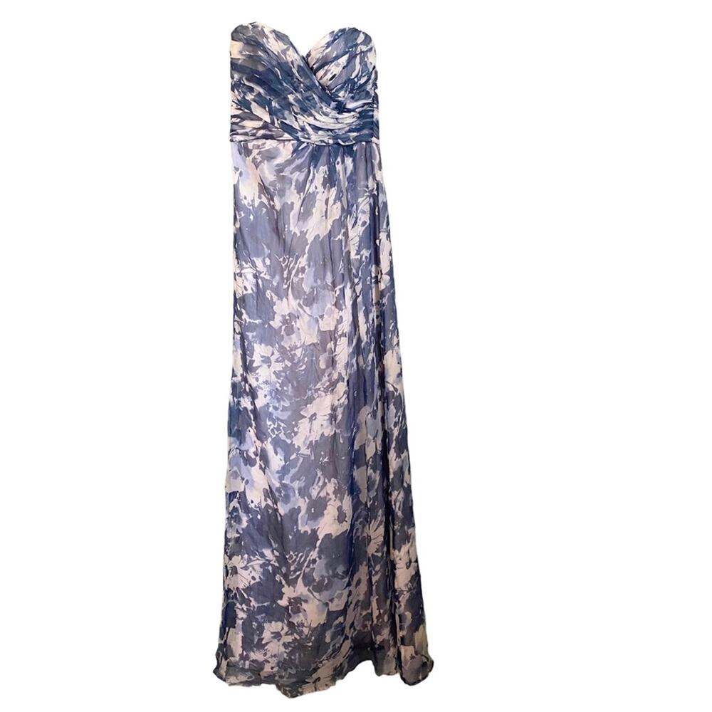 Amsale Watercolor Long Strapless Bridesmaid Evening Crinkle Silk Chiffon Dress